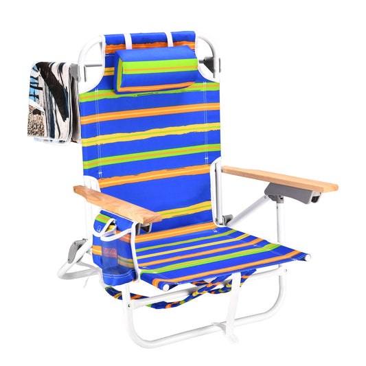 Backpack Beach Chair For Adults, Beach Towel, 5 Position Chair With Pouch Folding Lightweight Positions Back Pack, 1 Piece - Blue / Yellow