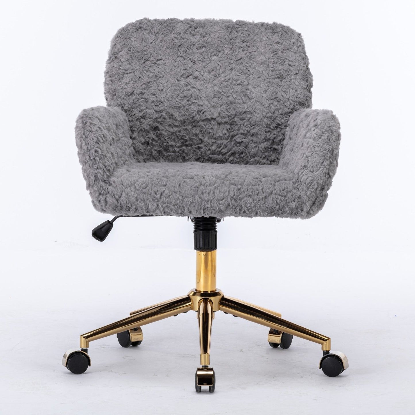 Office Chair, Artificial Rabbit Hair Home Office Chair With Golden Metal Base, Adjustable Desk Chair Swivel Office Chair, Vanity Chair