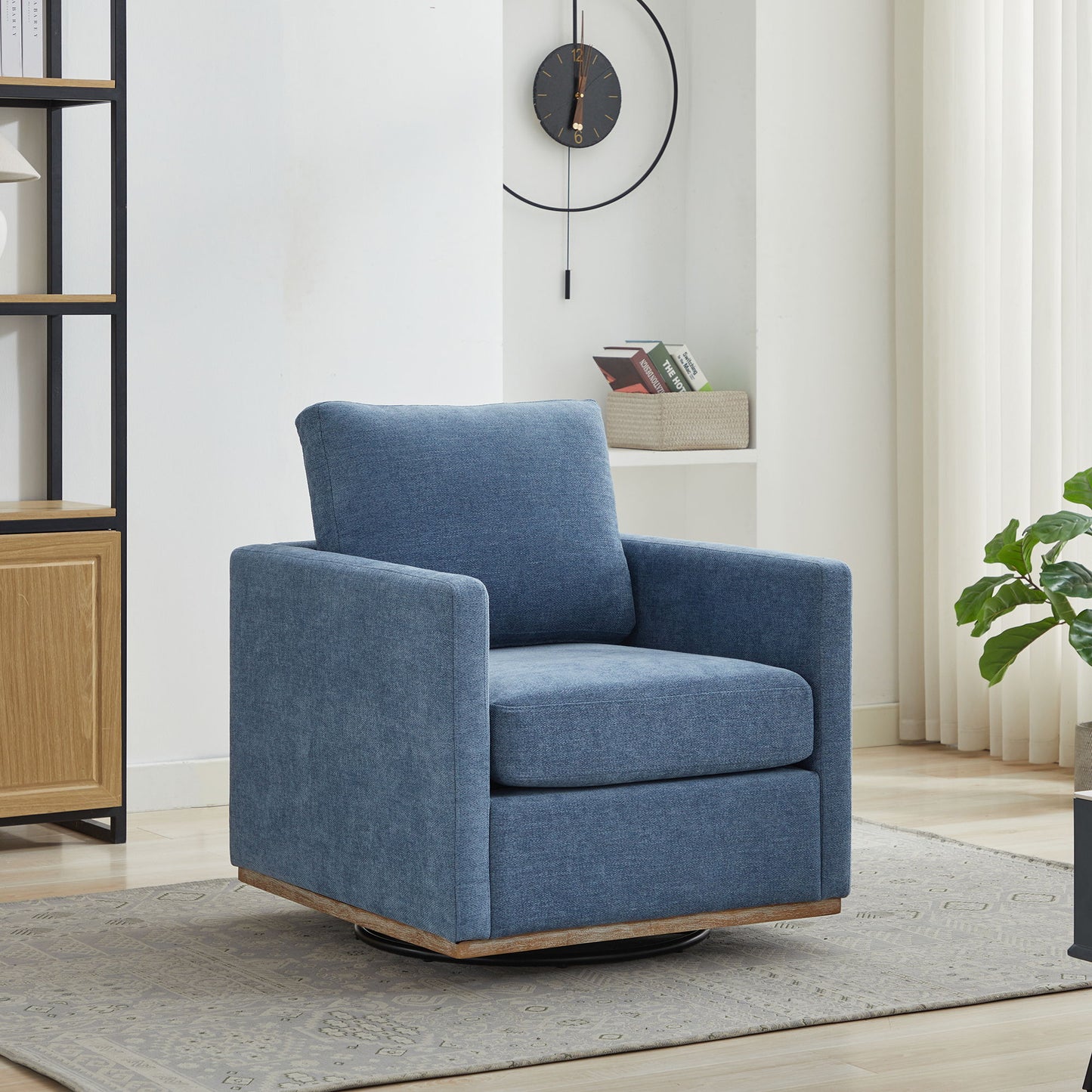 Square Upholstered Swivel Accent Chair And Comfy Accent Single Sofa Chair, 360° Club Chair, Lounge Armchair For Living Room Bedroom Apartment Nursery