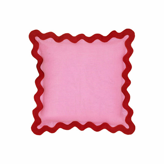 Scalloped Edge - Linen Throw Pillow - Red and Pink