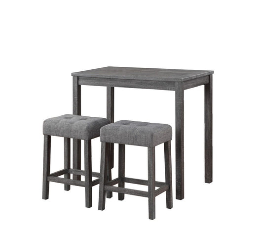 Lux - 3 Piece Counter Height Pub Table With Tufted Linen Stools (Set of 3)