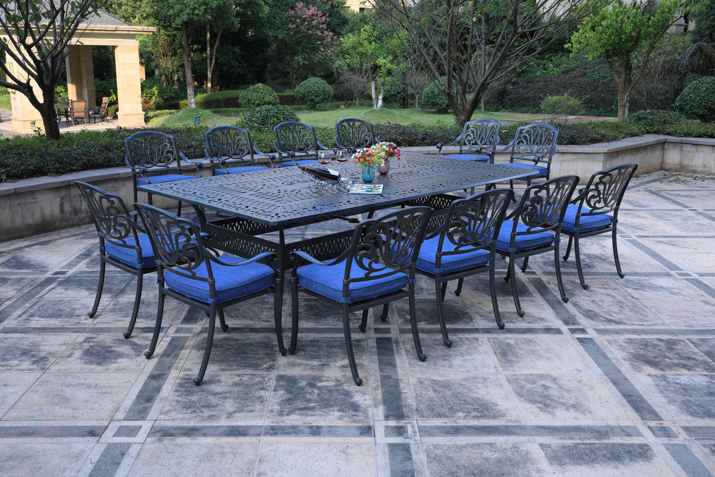 Rectangular Metal Dining Set With Cushions