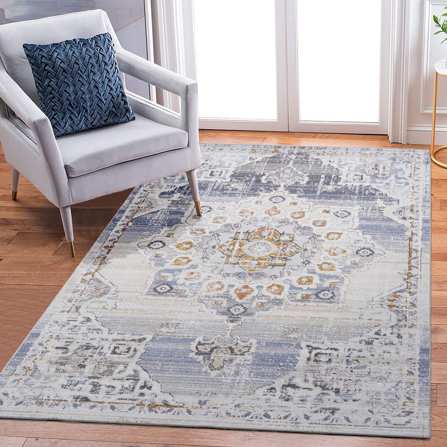 Payas - 5' x 7' Medallion Non-Shedding Living Room Bedroom Dining Home Office Stylish And Stain Resistant Area Rug - Cream / Gold