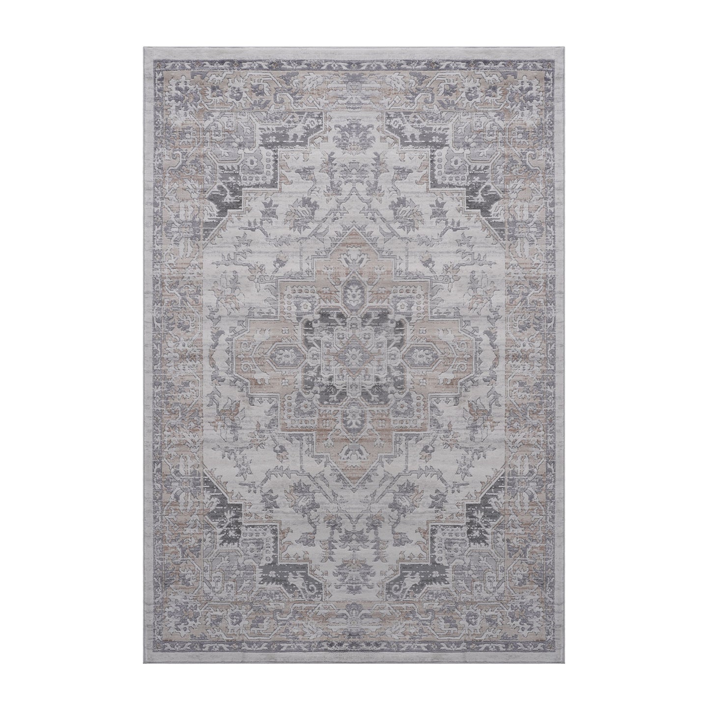 5' x 7' Oriental Non-Shedding Living Room Bedroom Dining Home Office Stylish And Stain Resistant Area Rug - Ivory / Beige