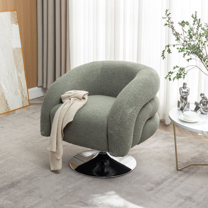 Modern Style Single Swivel Sofa Chair, Teddy Upholstered Single Sofa With Round And Fluffy Reading Chair, Suitable For Living Room