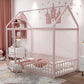 Twin Size Metal Bed House Bed Frame With Fence, For Kids, Teens, Girls, Boys