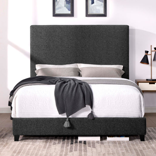 Queen Size Charcoal Gray Upholstered Platform Bed