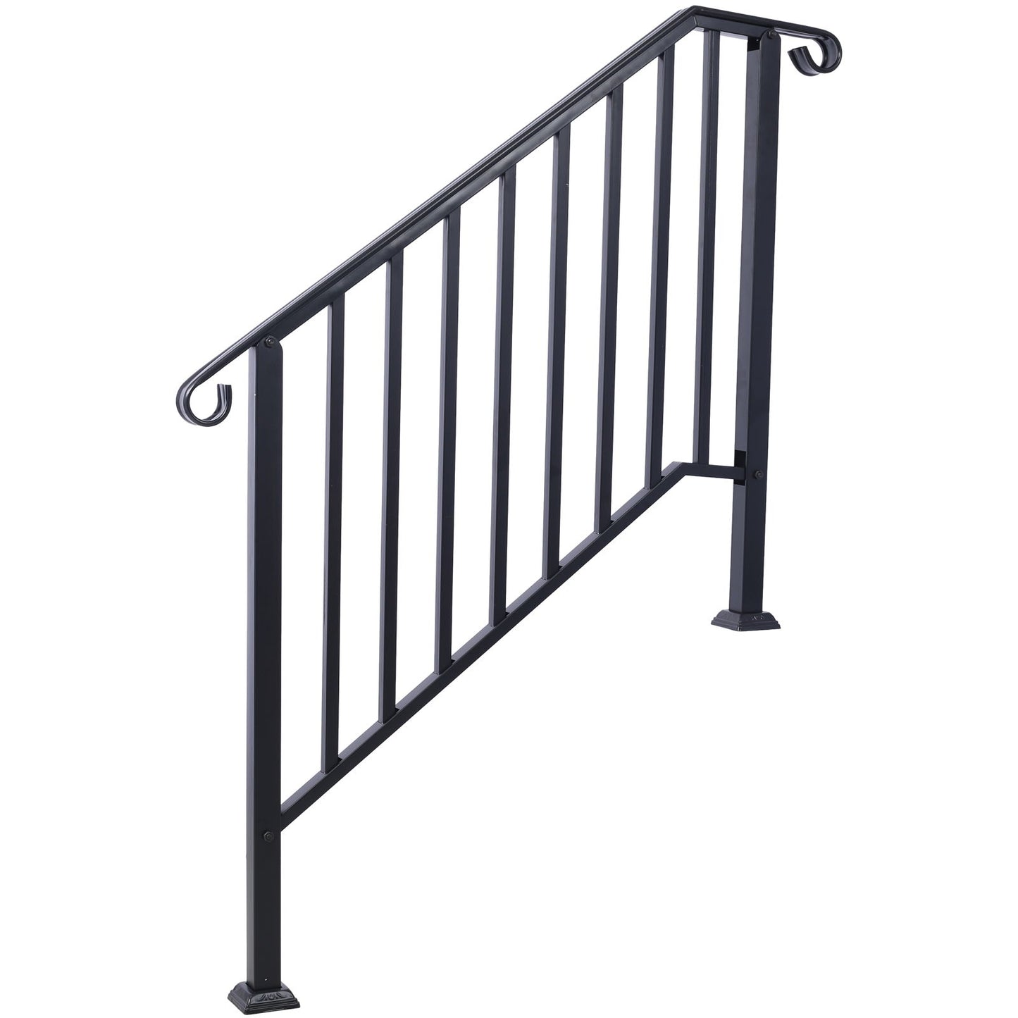 Handrails For Outdoor Steps, Fit 3 Or 4 Steps Outdoor Stair Railing, Picket#3 Wrought Iron Handrail, Flexible Porch Railing, Transitional Handrails For Concrete Steps Or Wooden Stairs - Black