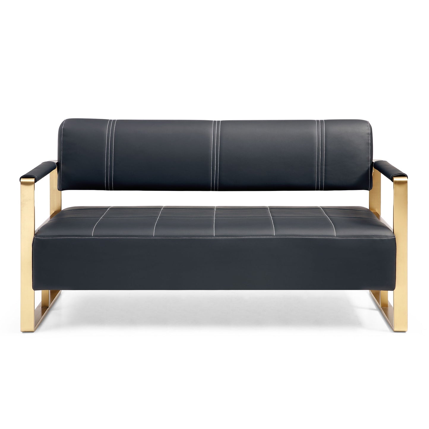 Modern Upholstery Accent Loveseat Sofa For Living Room 2 Seater With Golden Metal Arms