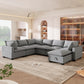 Modern U Shape Modular Sofa With Storage Ottoman, Luxury 7 Seat Sectional Couch Set With 2 Pillows Included, Freely Combinable Indoor Funiture For Living Room, Apartment - Gray