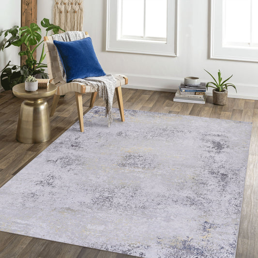 6' x 9' Area Rugs, Washable Rug, Low-Pile, Non-Slip, Non-Shedding, Foldable, Kid & Pet Friendly Area Rugs For Living Room, Bedroom, Kitchen, Dining Room Rug, Perfect Gifts - Gray / Gold