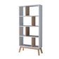 Two Tone Bookcase Display Cabinet Flared Legs Open Back Four Shelves Dividers - Weathered White