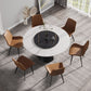 Modern Artificial Stone Round Carbon Steel Base Dining Table, Can Accommodate 6 People, Black Artificial Stone Turntable