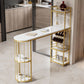 Modern White Kitchen Bar Height Dining Table Wood Breakfast Pub Table With Base With Shelves, Glass Rack, Wine Bottle Rack - White / Gold