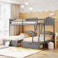 Full Over Twin & Twin Bunk Bed, Velvet Triple Bunk Bed With Drawers And Guardrails - Gray