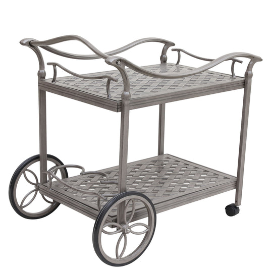 Cast Aluminum Outdoor Patio Serving Tea Cart With Wheels - Gray